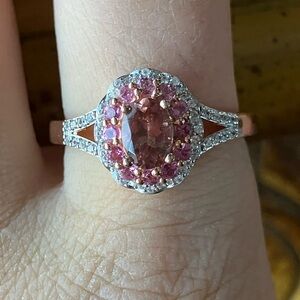 Rose Apatite Pink Tourmaline Sterling Silver Ring Size 10